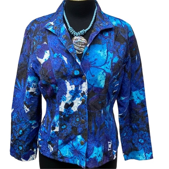 Chico’s Floral Blue Jacket - Picture 1 of 3